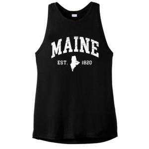 Maine Est. 1820 Distressed Worn Design Classic Ladies PosiCharge Tri-Blend Wicking Tank