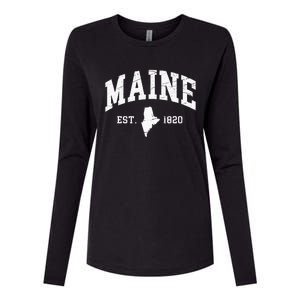 Maine Est. 1820 Distressed Worn Design Classic Womens Cotton Relaxed Long Sleeve T-Shirt