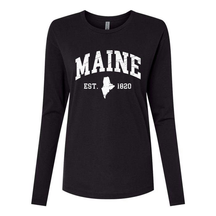 Maine Est. 1820 Distressed Worn Design Classic Womens Cotton Relaxed Long Sleeve T-Shirt