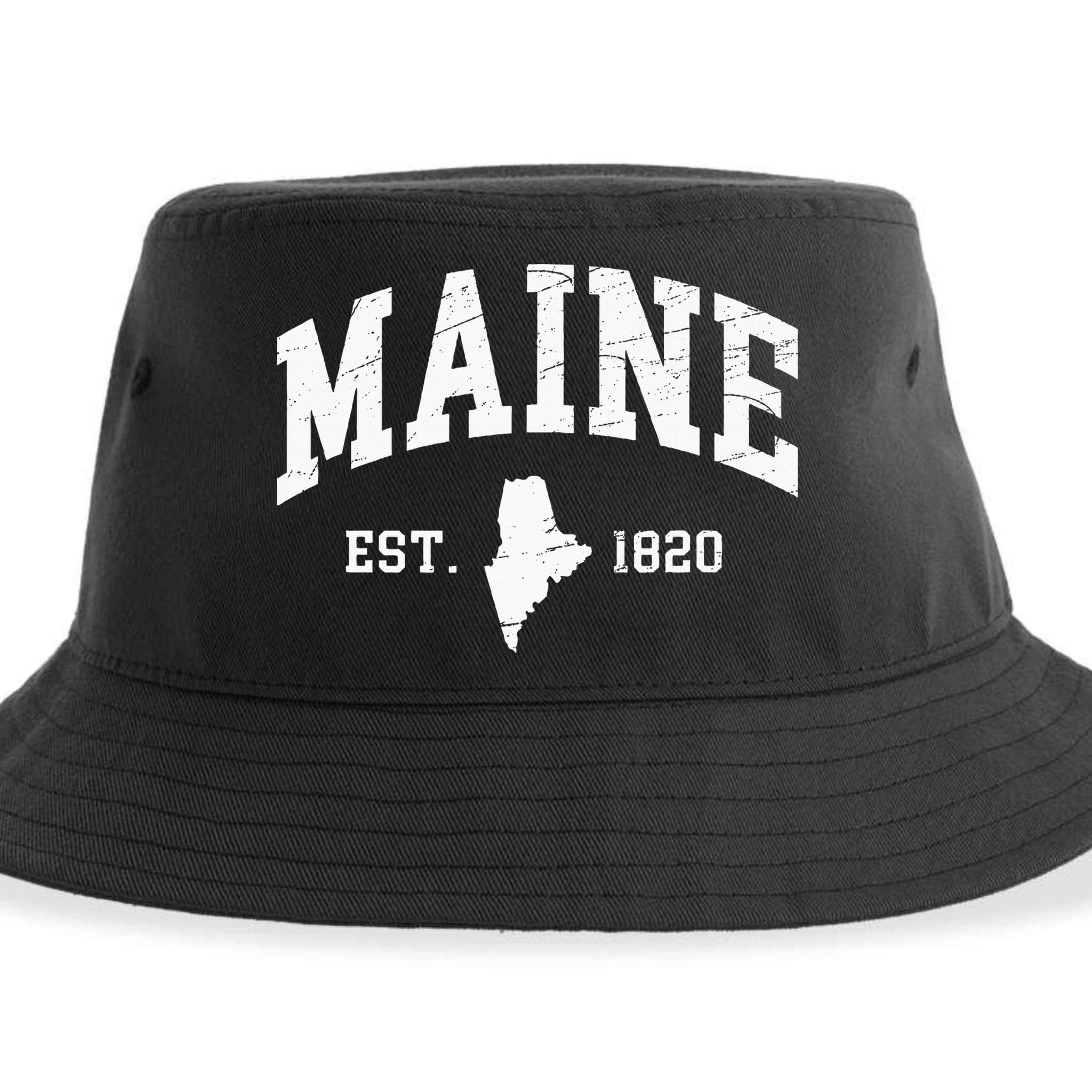 Maine Est. 1820 Distressed Worn Design Classic Sustainable Bucket Hat