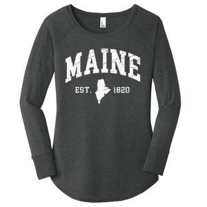 Maine Est. 1820 Distressed Worn Design Classic Women's Perfect Tri Tunic Long Sleeve Shirt