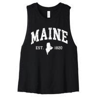 Maine Est. 1820 Distressed Worn Design Classic Women's Racerback Cropped Tank