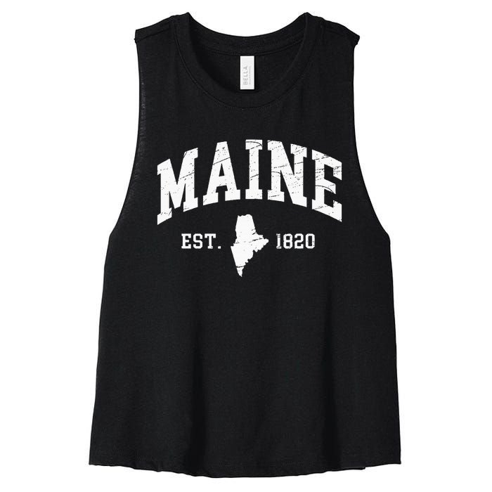 Maine Est. 1820 Distressed Worn Design Classic Women's Racerback Cropped Tank