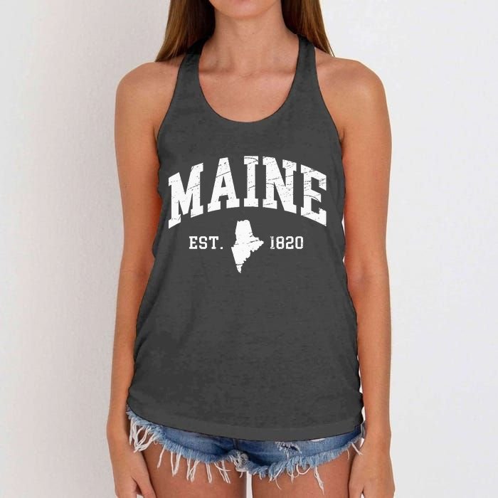 Maine Est. 1820 Distressed Worn Design Classic Women's Knotted Racerback Tank