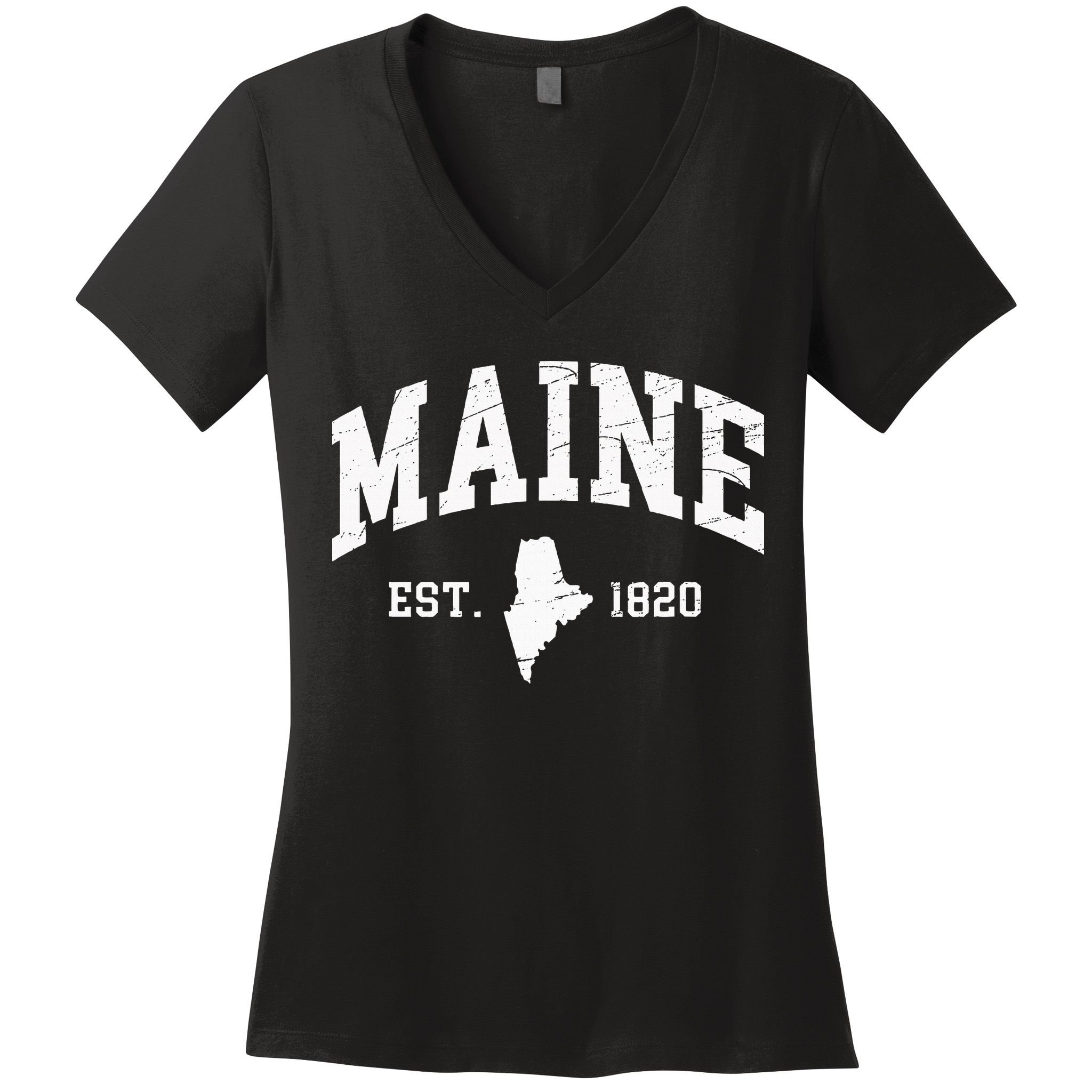 Maine Est. 1820 Distressed Worn Design Classic Women's V-Neck T-Shirt