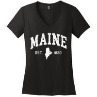 Maine Est. 1820 Distressed Worn Design Classic Women's V-Neck T-Shirt