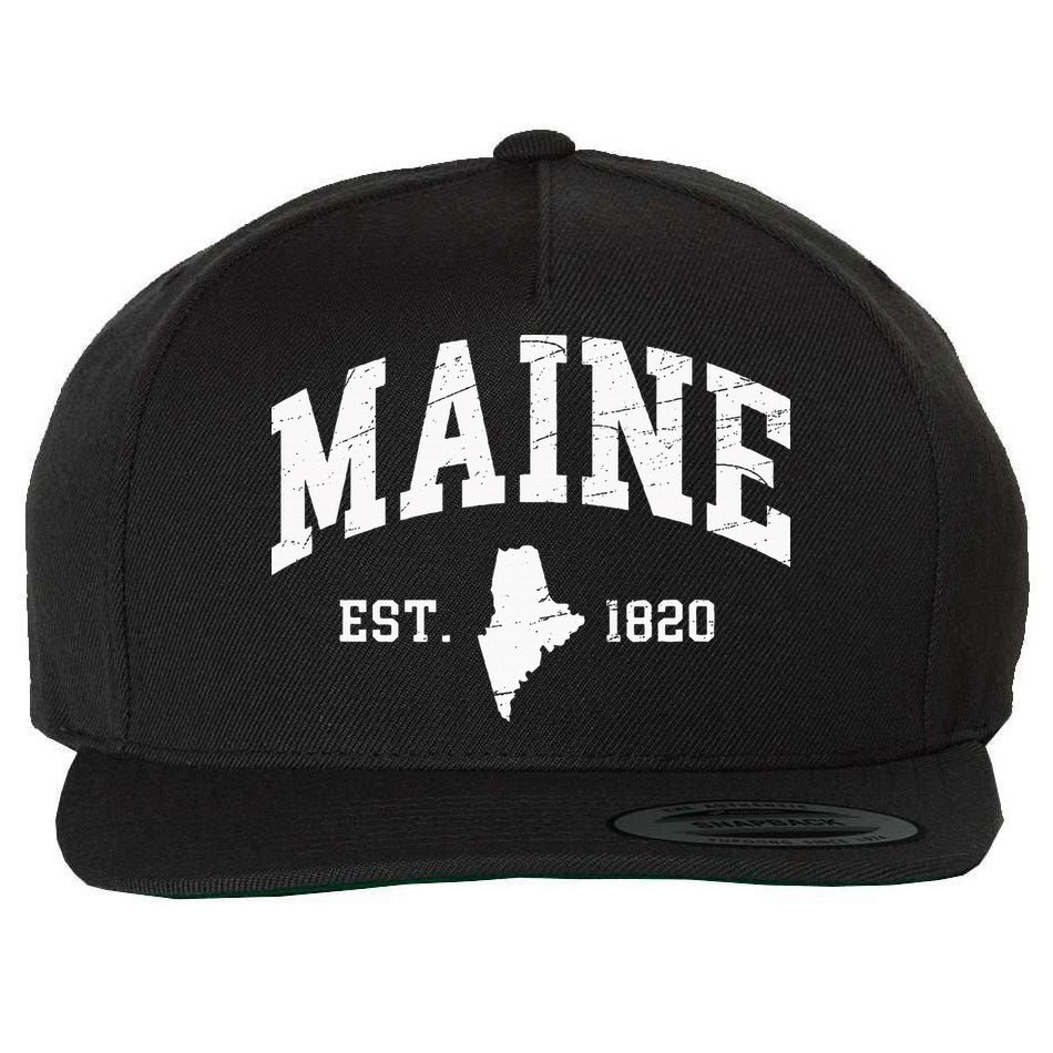 Maine Est. 1820 Distressed Worn Design Classic Wool Snapback Cap
