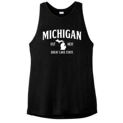 Michigan Est 1837 Great Lake State MI Pride USA Ladies PosiCharge Tri-Blend Wicking Tank