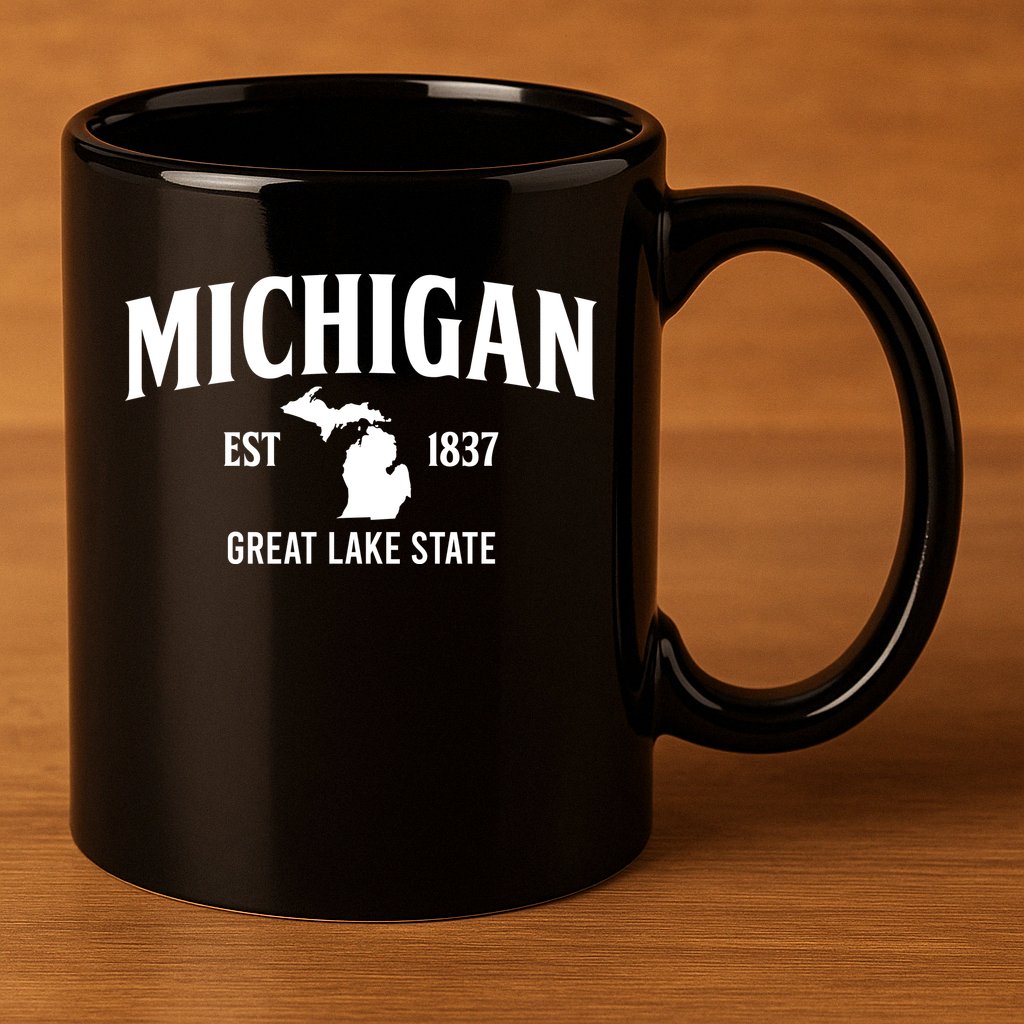 Michigan Est 1837 Great Lake State MI Pride USA 11oz C Handle Ceramic Mug