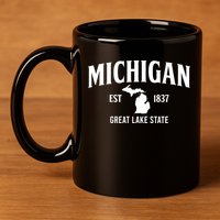 Michigan Est 1837 Great Lake State MI Pride USA 11oz C Handle Ceramic Mug