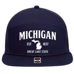 Michigan Est 1837 Great Lake State MI Pride USA 7 Panel Mesh Trucker Snapback Hat