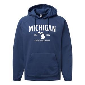 Michigan Est 1837 Great Lake State MI Pride USA Performance Fleece Hoodie