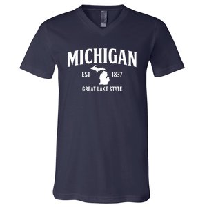 Michigan Est 1837 Great Lake State MI Pride USA V-Neck T-Shirt