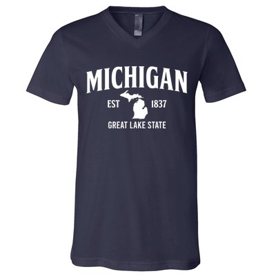 Michigan Est 1837 Great Lake State MI Pride USA V-Neck T-Shirt