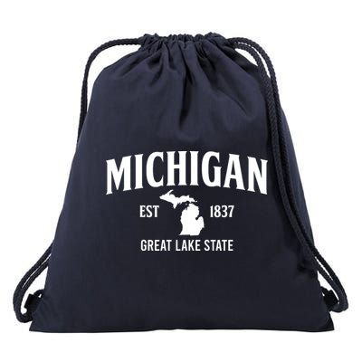 Michigan Est 1837 Great Lake State MI Pride USA Drawstring Bag