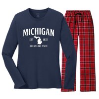 Michigan Est 1837 Great Lake State MI Pride USA Women's Long Sleeve Flannel Pajama Set 