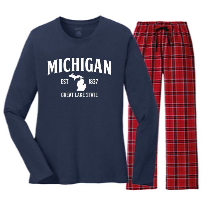 Michigan Est 1837 Great Lake State MI Pride USA Women's Long Sleeve Flannel Pajama Set 