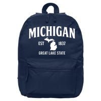 Michigan Est 1837 Great Lake State MI Pride USA 16 in Basic Backpack