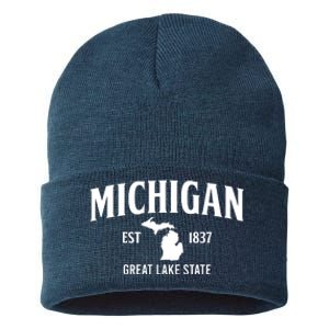 Michigan Est 1837 Great Lake State MI Pride USA Sustainable Knit Beanie