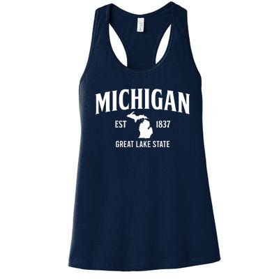 Michigan Est 1837 Great Lake State MI Pride USA Women's Racerback Tank