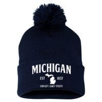 Michigan Est 1837 Great Lake State MI Pride USA Pom Pom 12in Knit Beanie