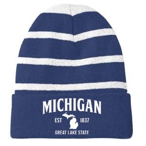 Michigan Est 1837 Great Lake State MI Pride USA Striped Beanie with Solid Band