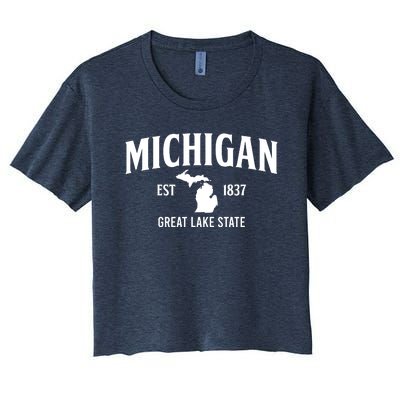 Michigan Est 1837 Great Lake State MI Pride USA Women's Crop Top Tee