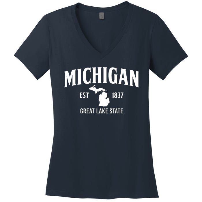 Michigan Est 1837 Great Lake State MI Pride USA Women's V-Neck T-Shirt