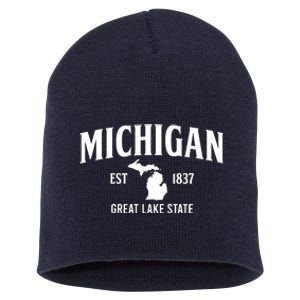 Michigan Est 1837 Great Lake State MI Pride USA Short Acrylic Beanie