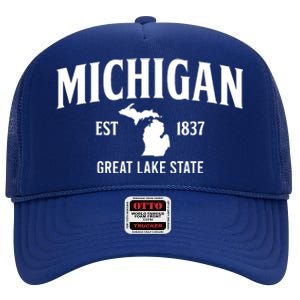 Michigan Est 1837 Great Lake State MI Pride USA High Crown Mesh Back Trucker Hat