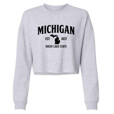 Michigan Est 1837 Great Lake State MI Pride USA Cropped Pullover Crew