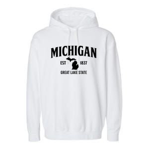 Michigan Est 1837 Great Lake State MI Pride USA Garment-Dyed Fleece Hoodie