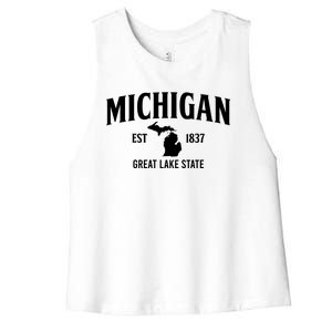 Michigan Est 1837 Great Lake State MI Pride USA Women's Racerback Cropped Tank