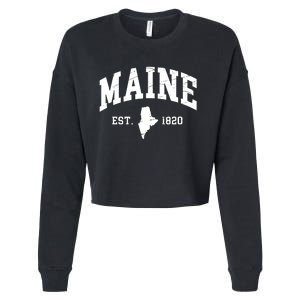 Maine Est 1820 Distressed Worn Design Classic Cropped Pullover Crew