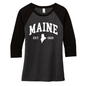 Maine Est 1820 Distressed Worn Design Classic Women's Tri-Blend 3/4-Sleeve Raglan Shirt