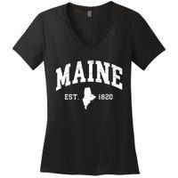 Maine Est 1820 Distressed Worn Design Classic Women's V-Neck T-Shirt