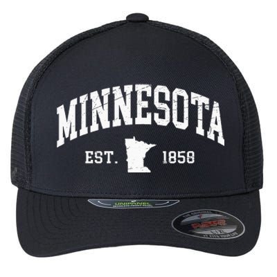 Minnesota Est. 1858 Distressed Worn Design Classic Flexfit Unipanel Trucker Cap