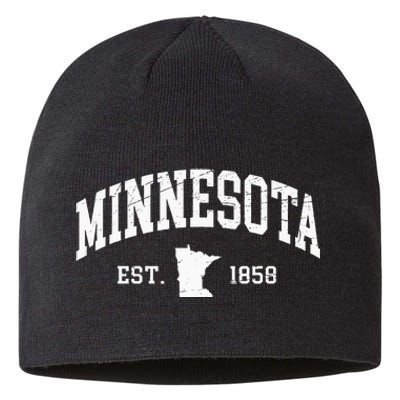 Minnesota Est. 1858 Distressed Worn Design Classic Sustainable Beanie