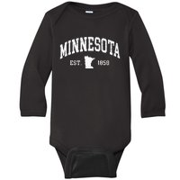 Minnesota Est. 1858 Distressed Worn Design Classic Baby Long Sleeve Bodysuit