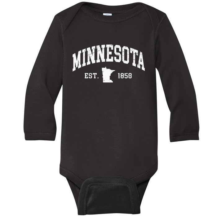 Minnesota Est. 1858 Distressed Worn Design Classic Baby Long Sleeve Bodysuit