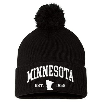 Minnesota Est. 1858 Distressed Worn Design Classic Pom Pom 12in Knit Beanie