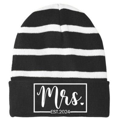 Mrs. Est. 2024 Just Married Wedding Wife Mr & Mrs Gifts Striped Beanie with Solid Band