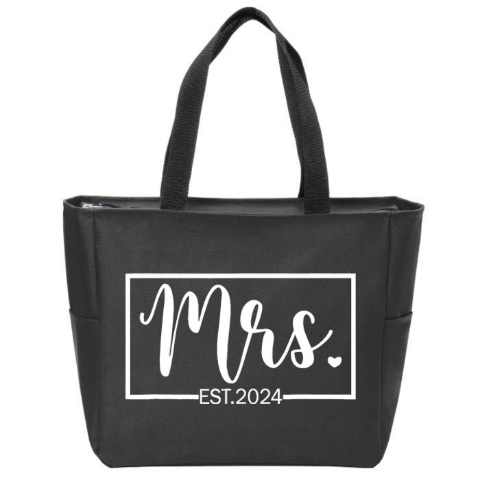 Mrs. Est. 2024 Just Married Wedding Wife Mr & Mrs Gifts Zip Tote Bag