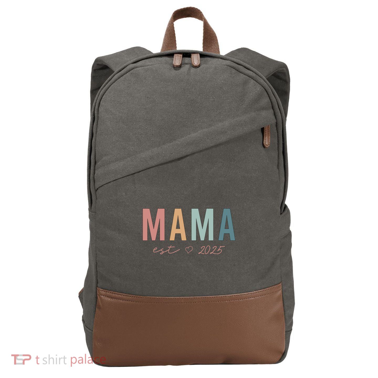 Mama Est 2025 Expect Baby Mothers Day Cotton Canvas Backpack