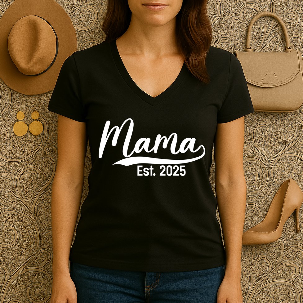Mama Est. 2025 Expect Baby Mothers Day 2025 New Mom  Women's V-Neck T-Shirt