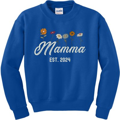 Mamma Est 2024 Floral Mothers Day New Parents Pregnancy Gift Kids Sweatshirt