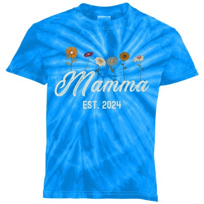 Mamma Est 2024 Floral Mothers Day New Parents Pregnancy Gift Kids Tie-Dye T-Shirt