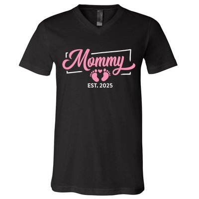 Mommy Est 2025 Expect Baby New First Mom Mama Mother's Day  V-Neck T-Shirt