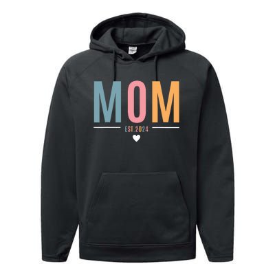 Mom Est 2024 Expect Baby 2024 Mother 2024 New Mama Mommy Performance Fleece Hoodie