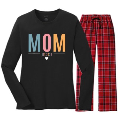 Mom Est 2024 Expect Baby 2024 Mother 2024 New Mama Mommy Women's Long Sleeve Flannel Pajama Set 